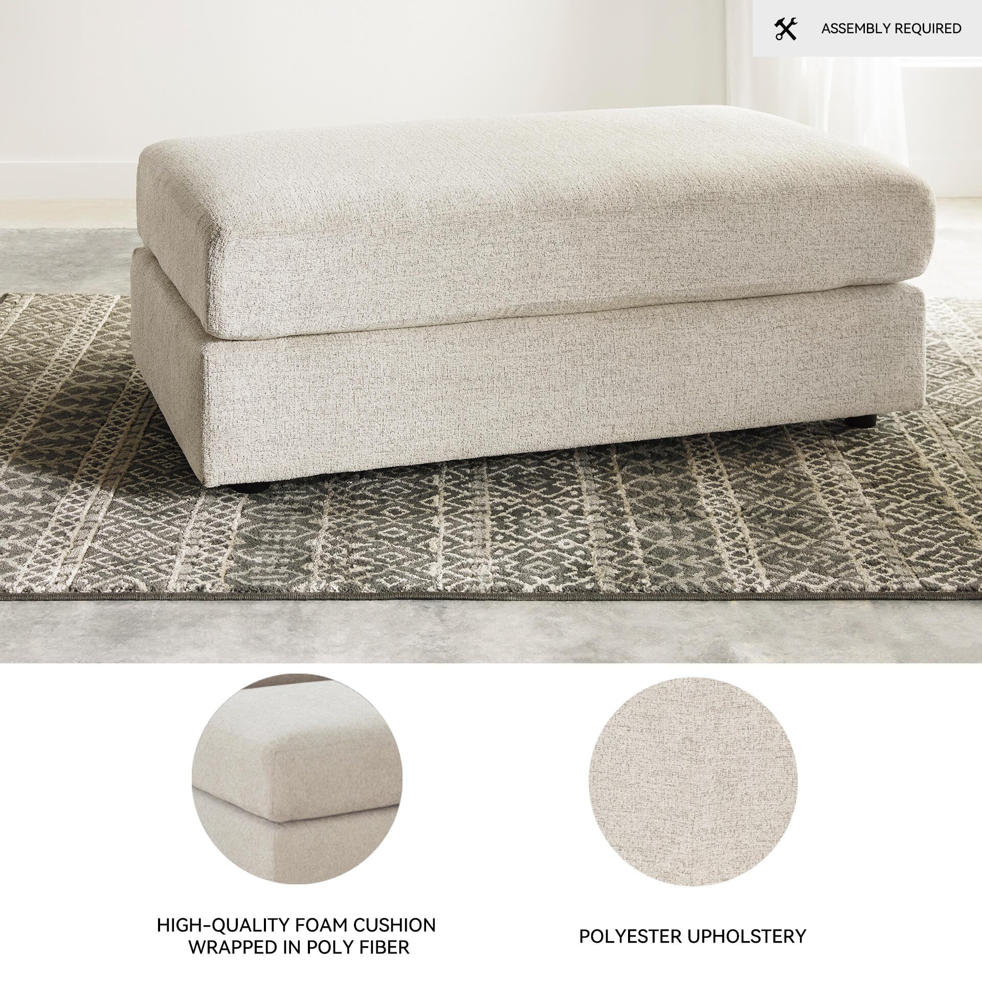 Signature Design by Ashley Soletren Contemporary Chenille Oversized Ottoman, Off-White