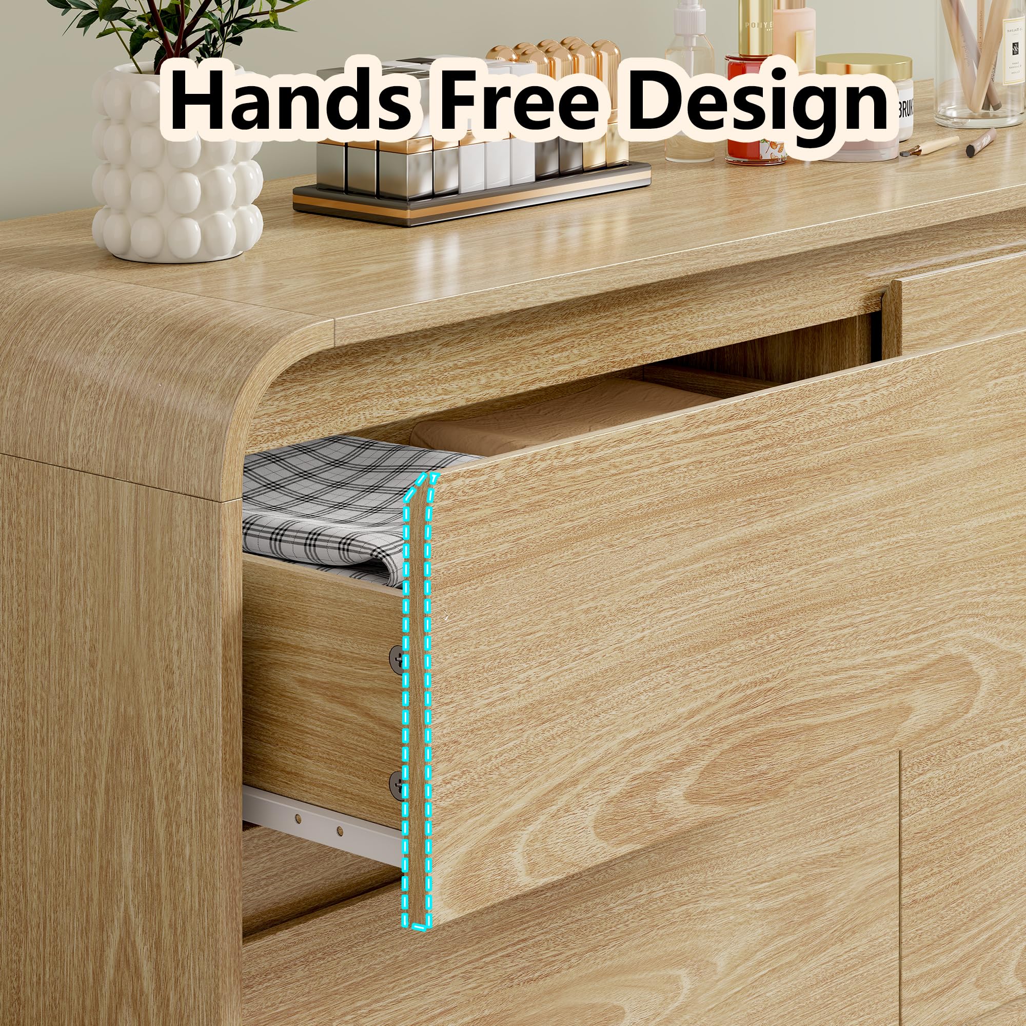 6-Drawer Wood Dresser with Curved Profile