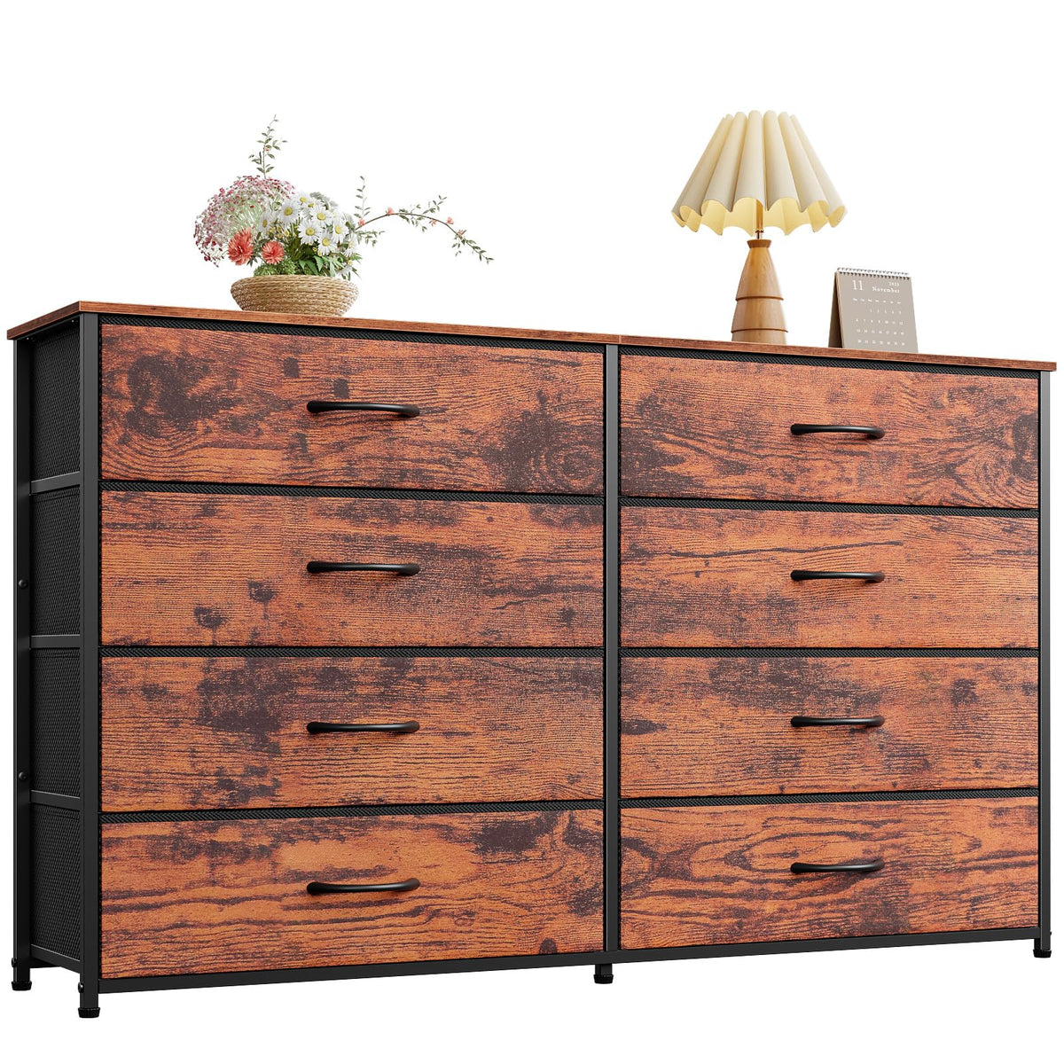 Furnulem Long Dresser for Bedroom, TV Stand for 55'', 8 Drawer Dorm Dresser