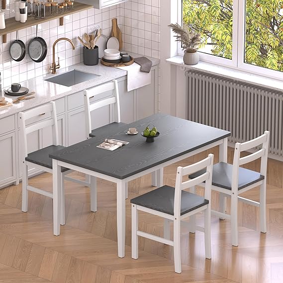 5-Piece Solid Wood Dining Table Set with 4 Chairs