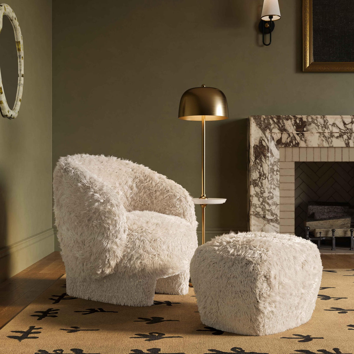 Natural Faux Shearling Ottoman