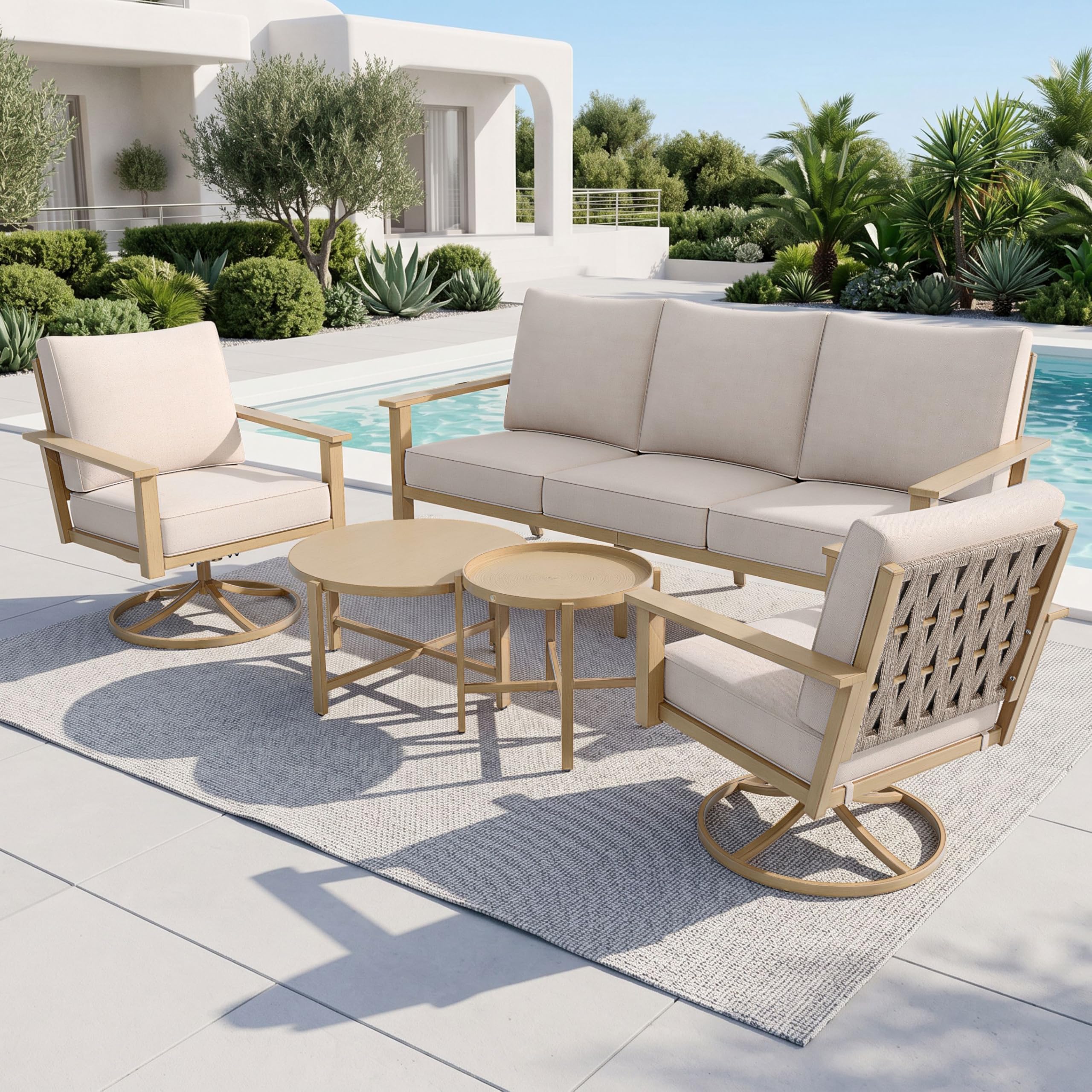 5-Piece Metal Patio Conversation Set with Swivel Chairs