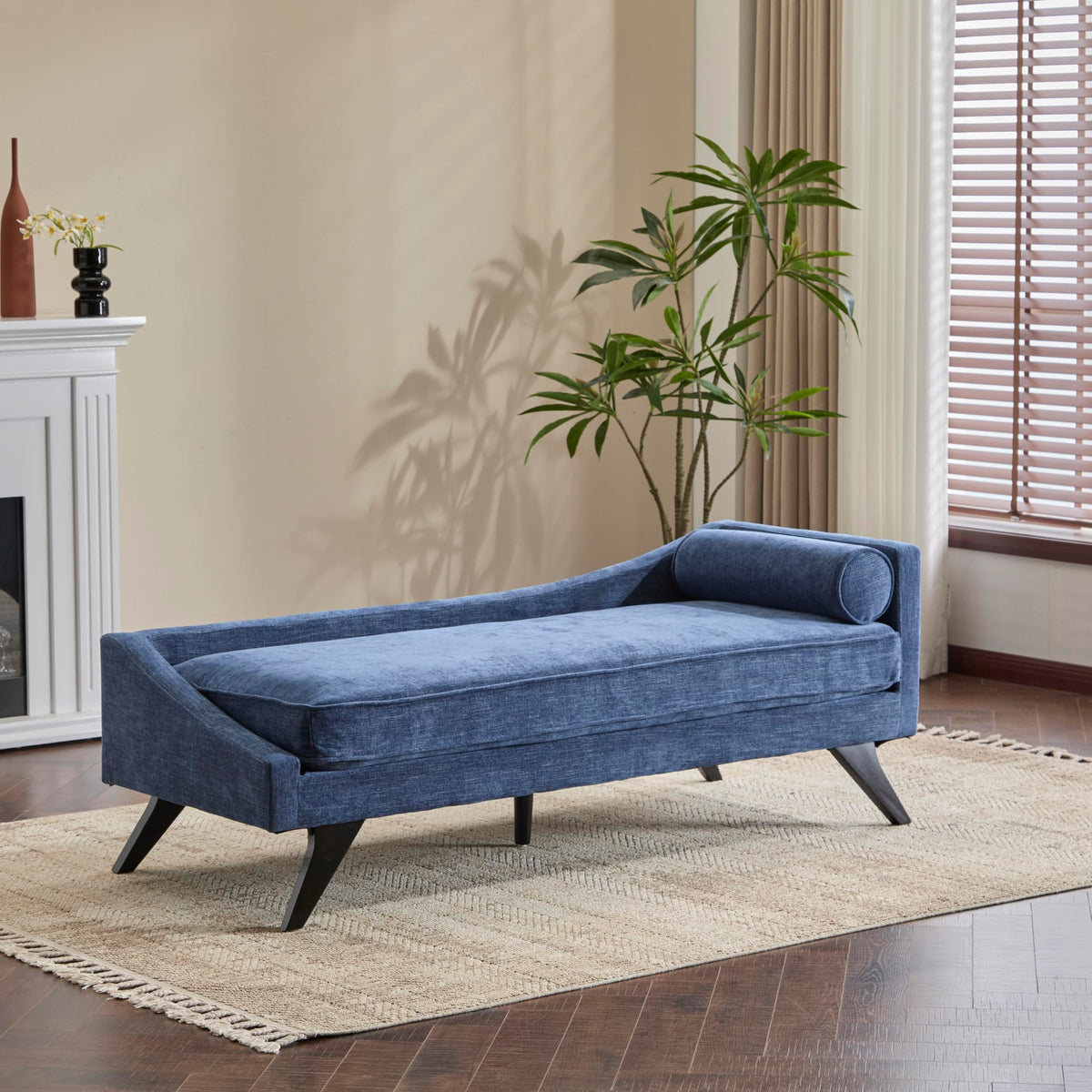 Navy Blue Upholstered Chaise Lounge