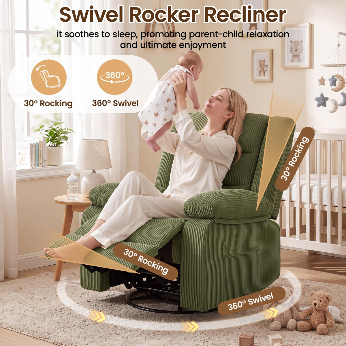 Corduroy Swivel Rocker Recliner
