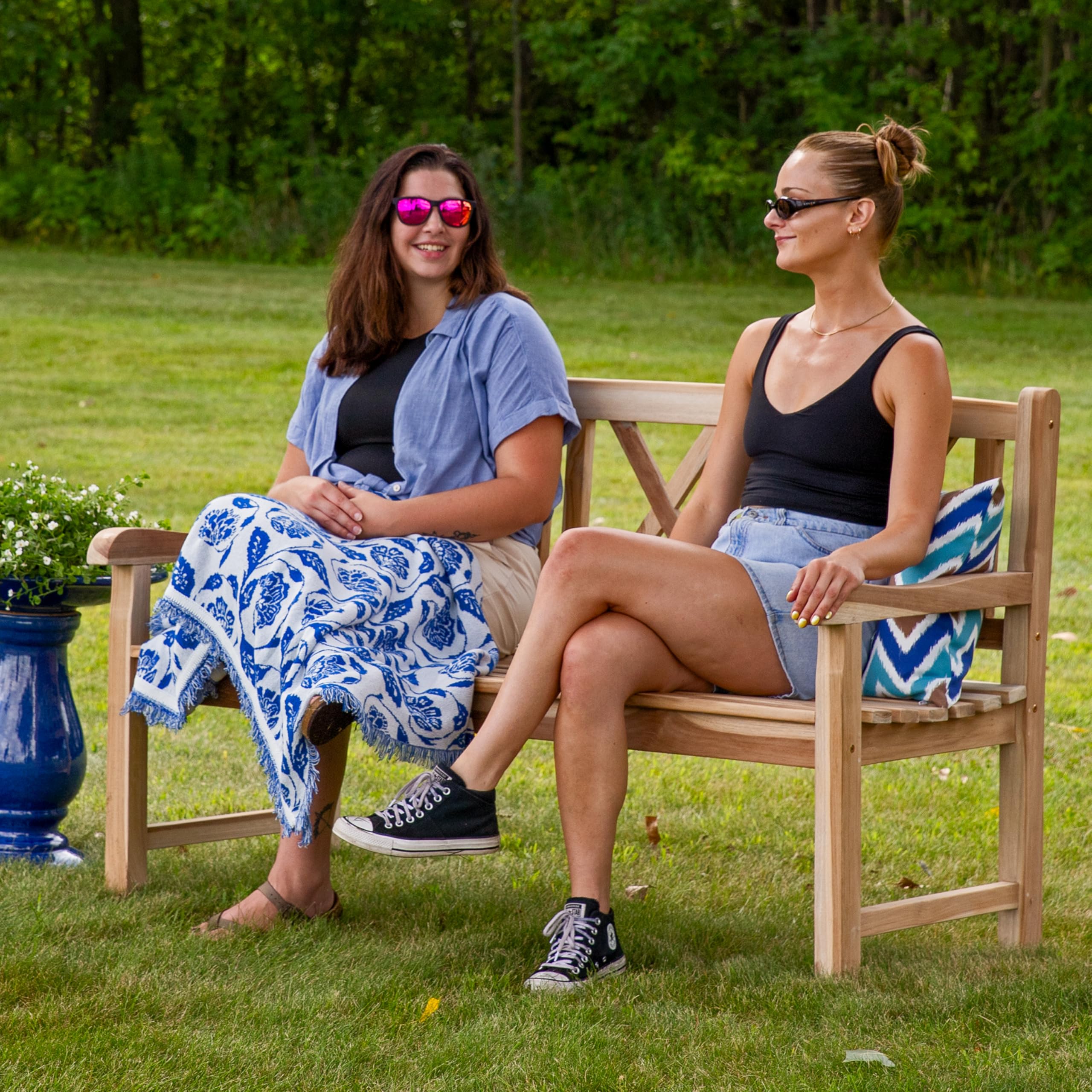 2-Person Teak Outdoor Bench with Backrest