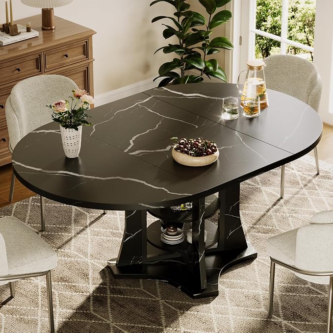 White Marble-Look Extendable Dining Table