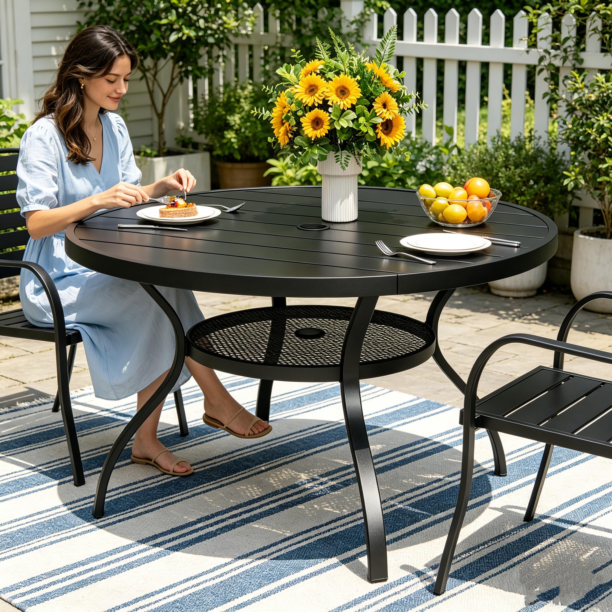 Round Outdoor Patio Dining Table with Umbrella Hole