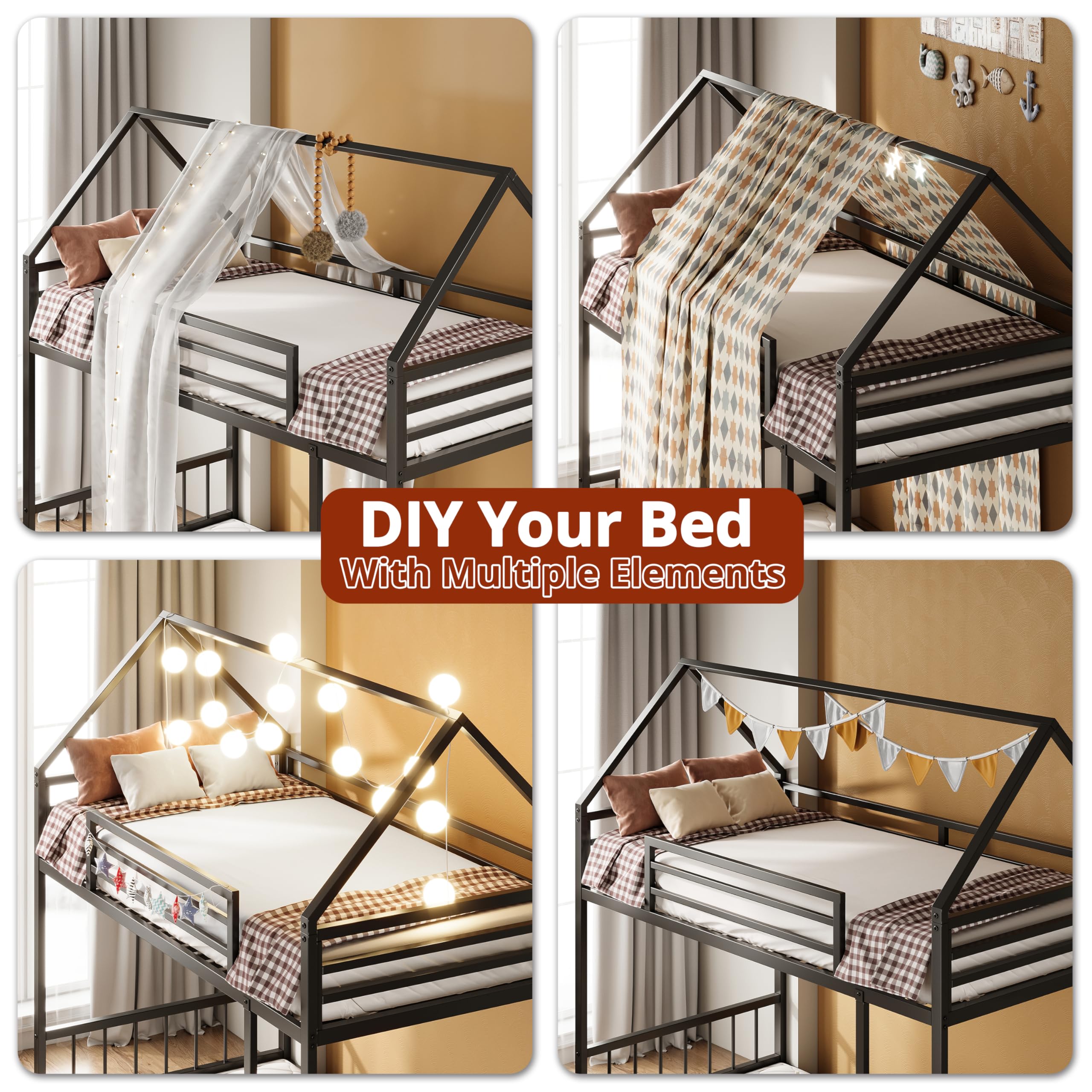 Twin Over Twin House Bunk Bed – Metal Frame
