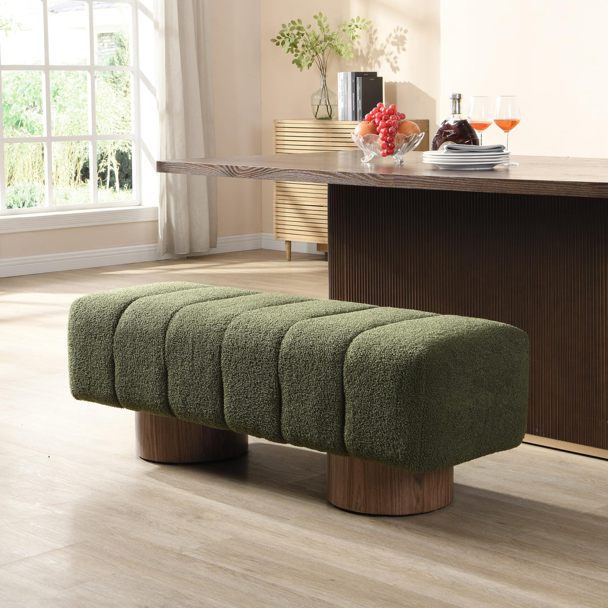 Green Boucle Dining Bench
