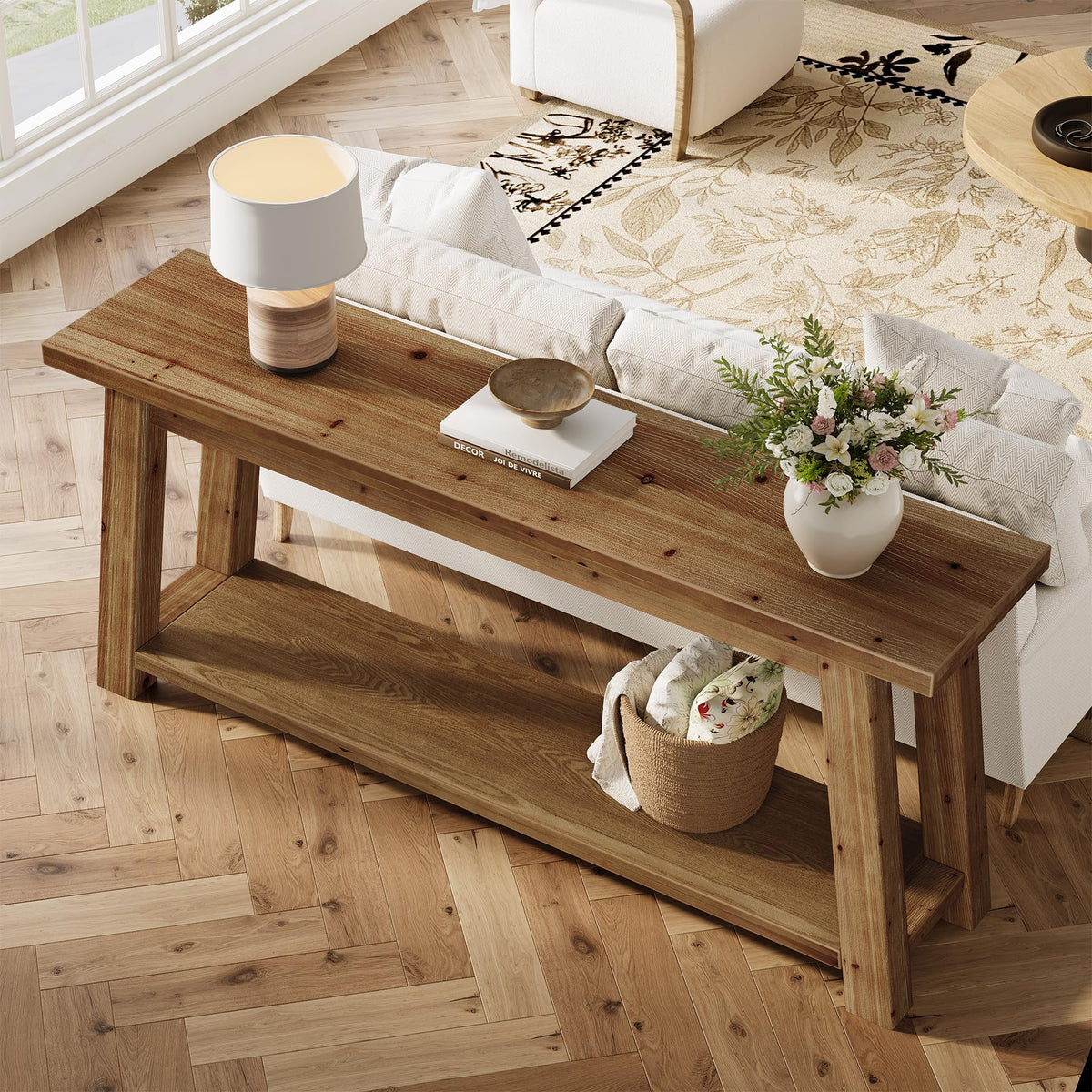 Solid Wood 2-Tier Console Table