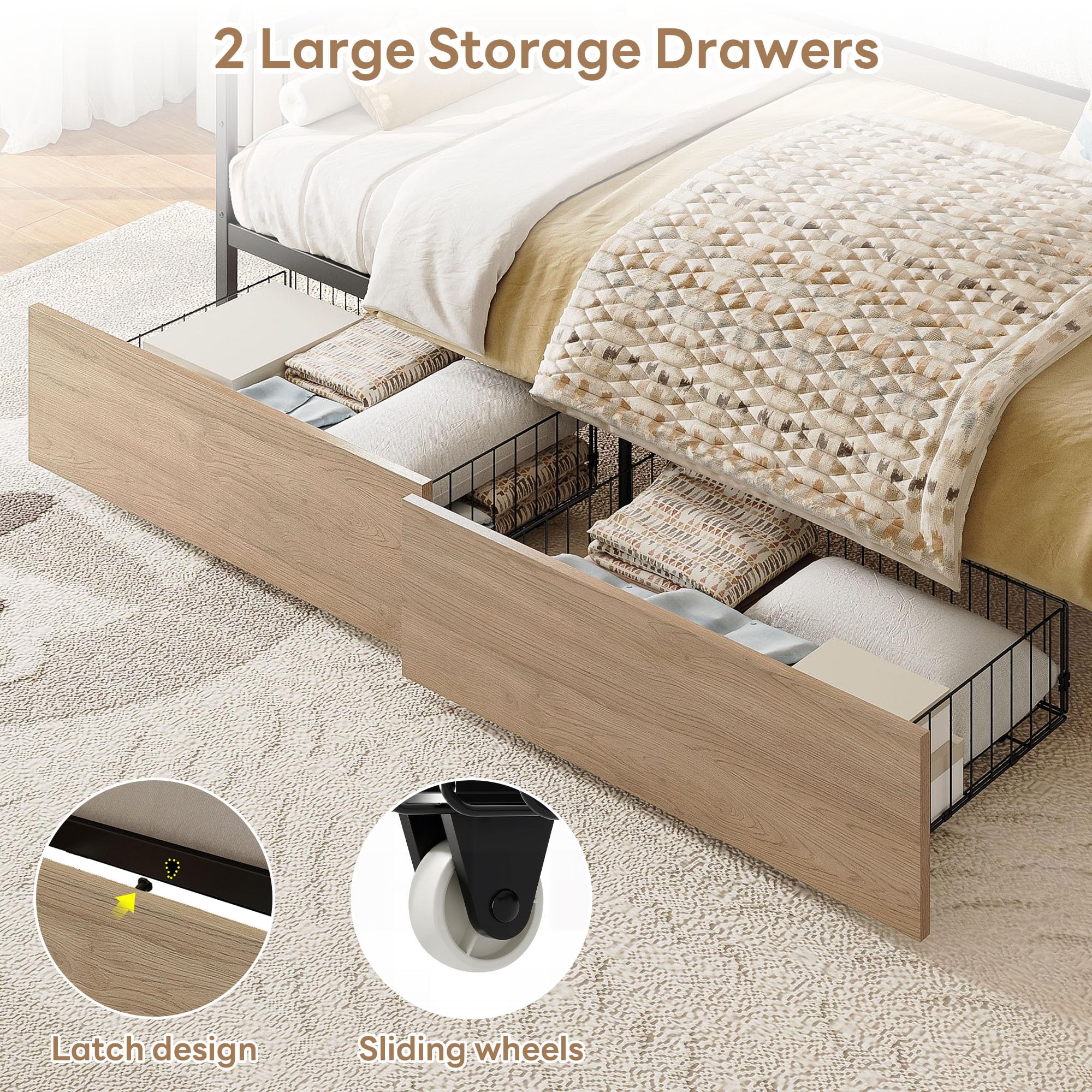 Twin Daybed with Storage Drawers & Charging Headboard