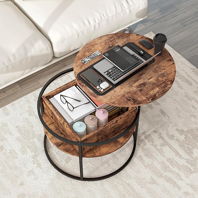 Round Lift-Top Coffee Table with Hidden Storage