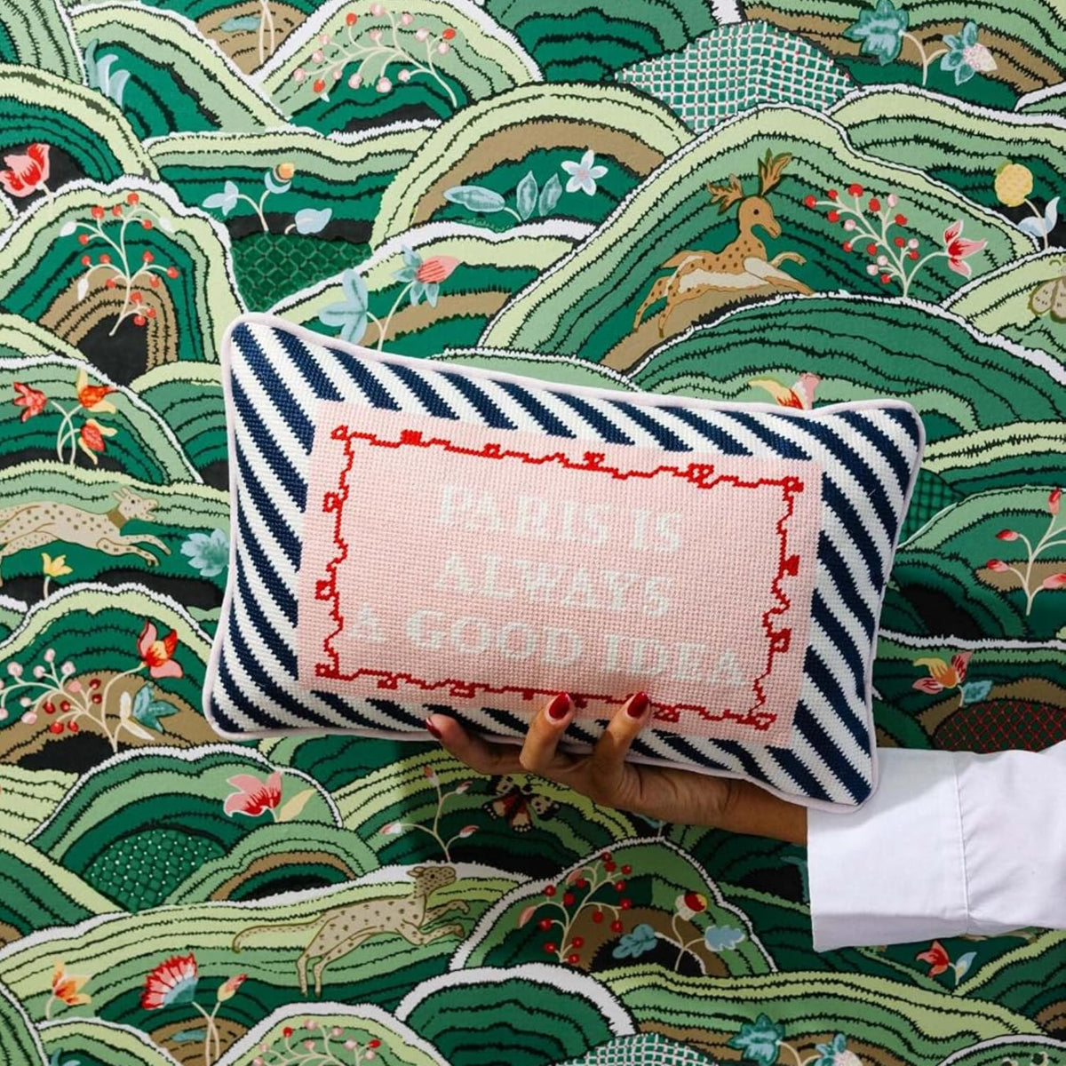 FURBISH Paris is Always a Good Idea Needlepoint Pillow, 9" x 15"
