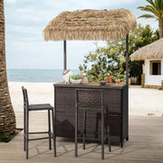 3-Piece Outdoor Wicker Tiki Bar Set with Canopy & Stools