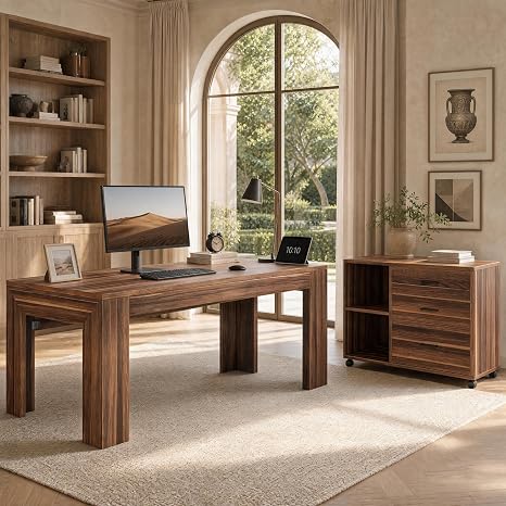 63" L-Shaped Executive Desk with Drawers & File Cabinet