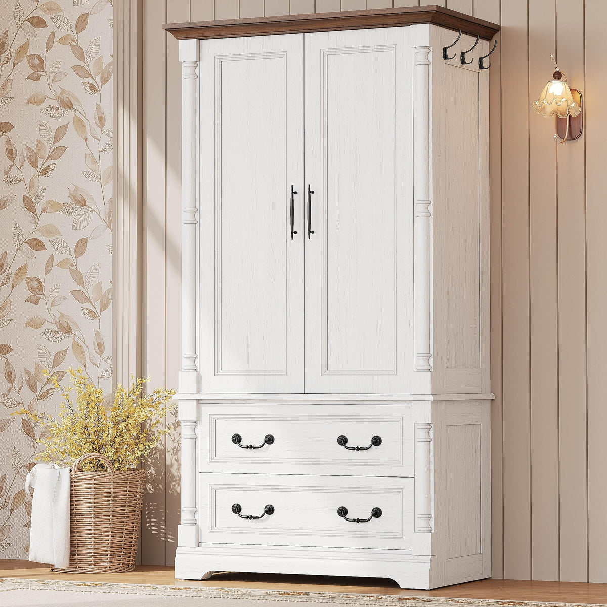 LIKIMIO Armoire Wardrobe Closet 70" with 2 Drawers for Bedroom, White