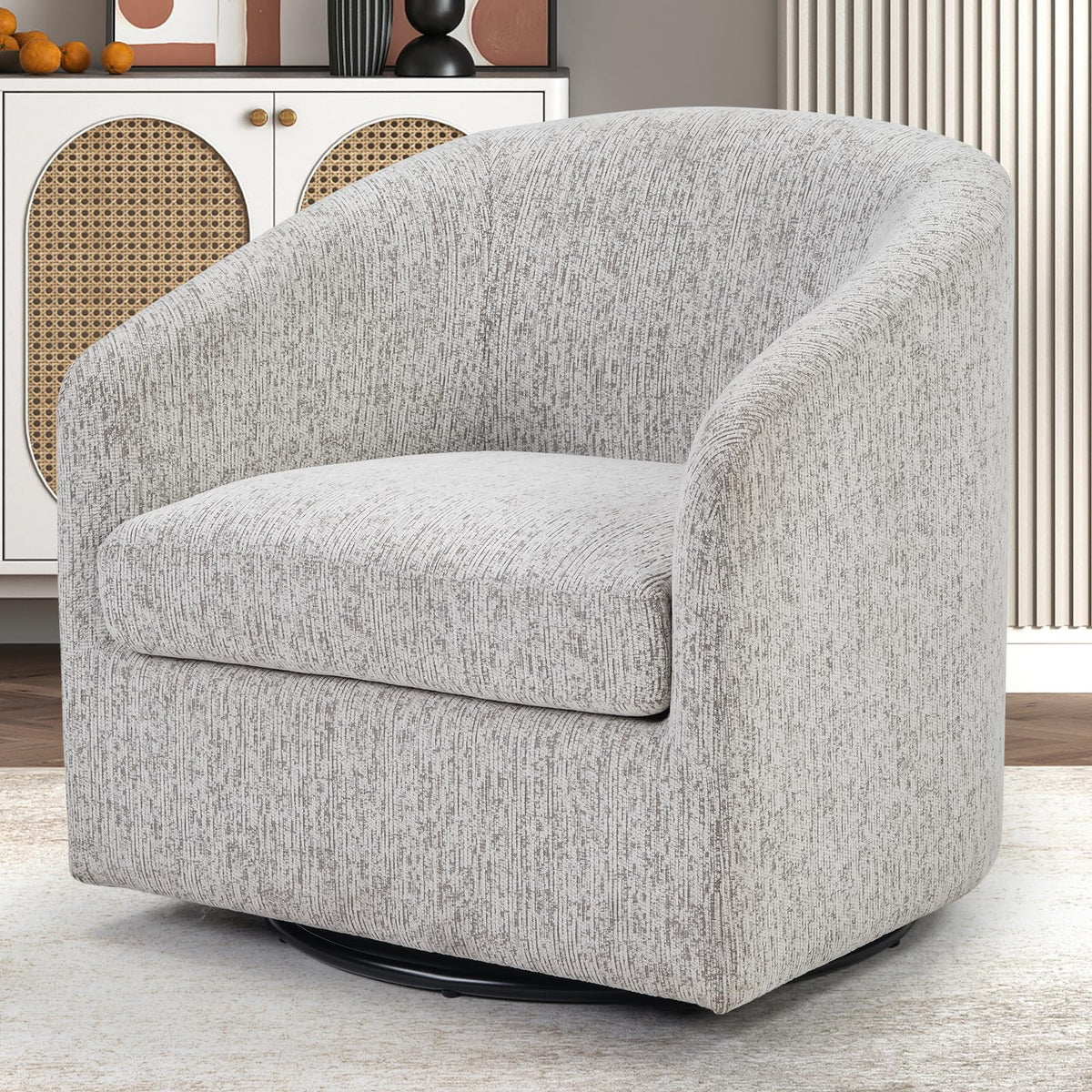 Chenille Swivel Barrel Chair