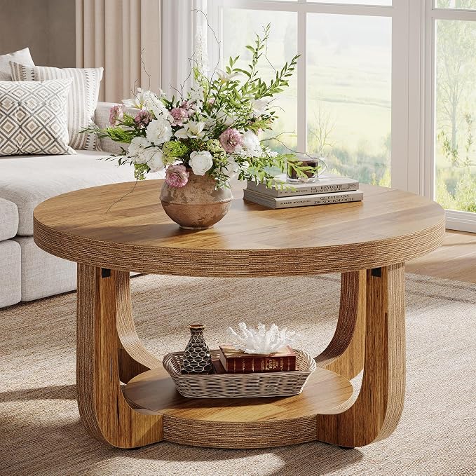 Round 2-Tier Coffee Table with Storage