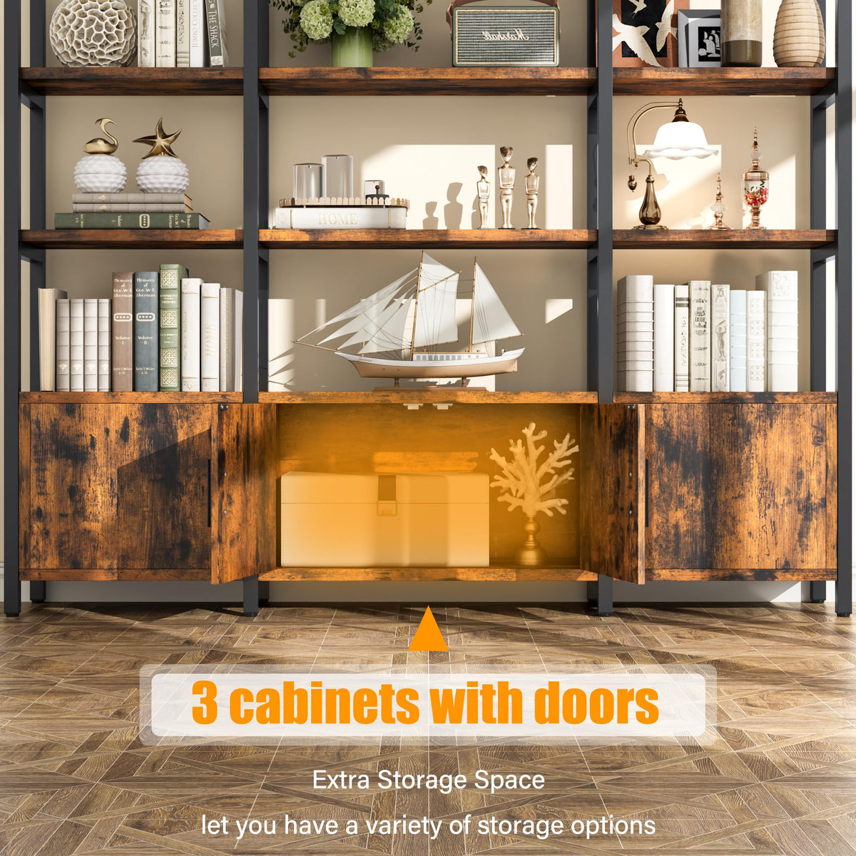 Triple-Wide Arched Bookcase