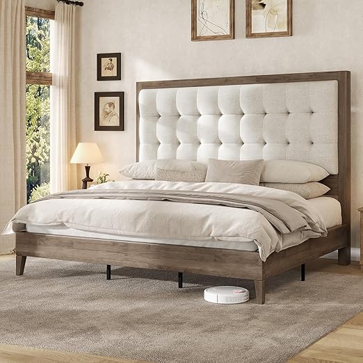 Platform Bed Frame with Tufted Headboard