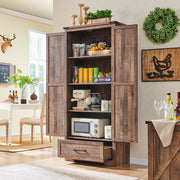 XIASLO 72" Tall Wood Storage Cabinet, Farmhouse Kitchen Pantry Cabinet with Adjustable Shelves & Drawer & Barn Doors, Versatile Storage for Kitchen, Dining Room, Bathroom, Light Brown