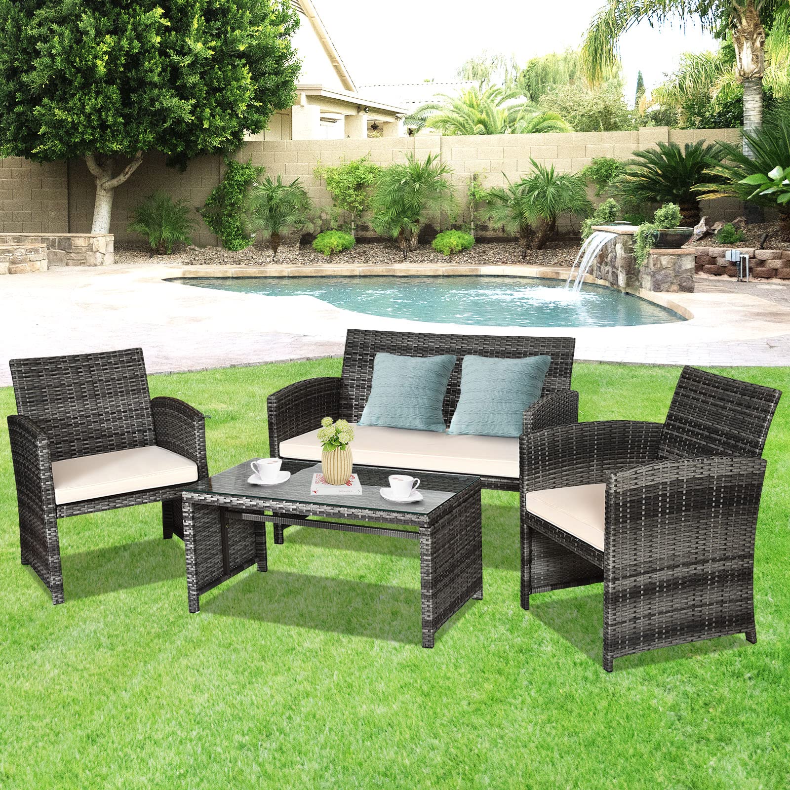 4-Piece Outdoor Rattan Patio Conversation Set