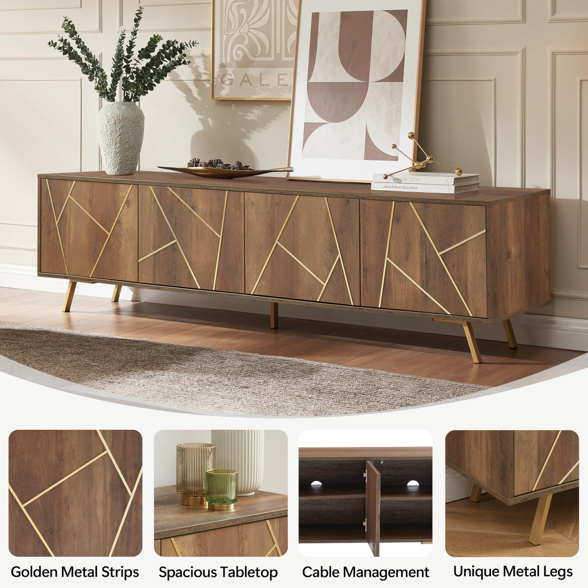 75" Modern TV Stand for TV, Wood Entertainment Center with Storage Cabinet, Media TV Console for Living Room and Bedroom, Rustic Oak