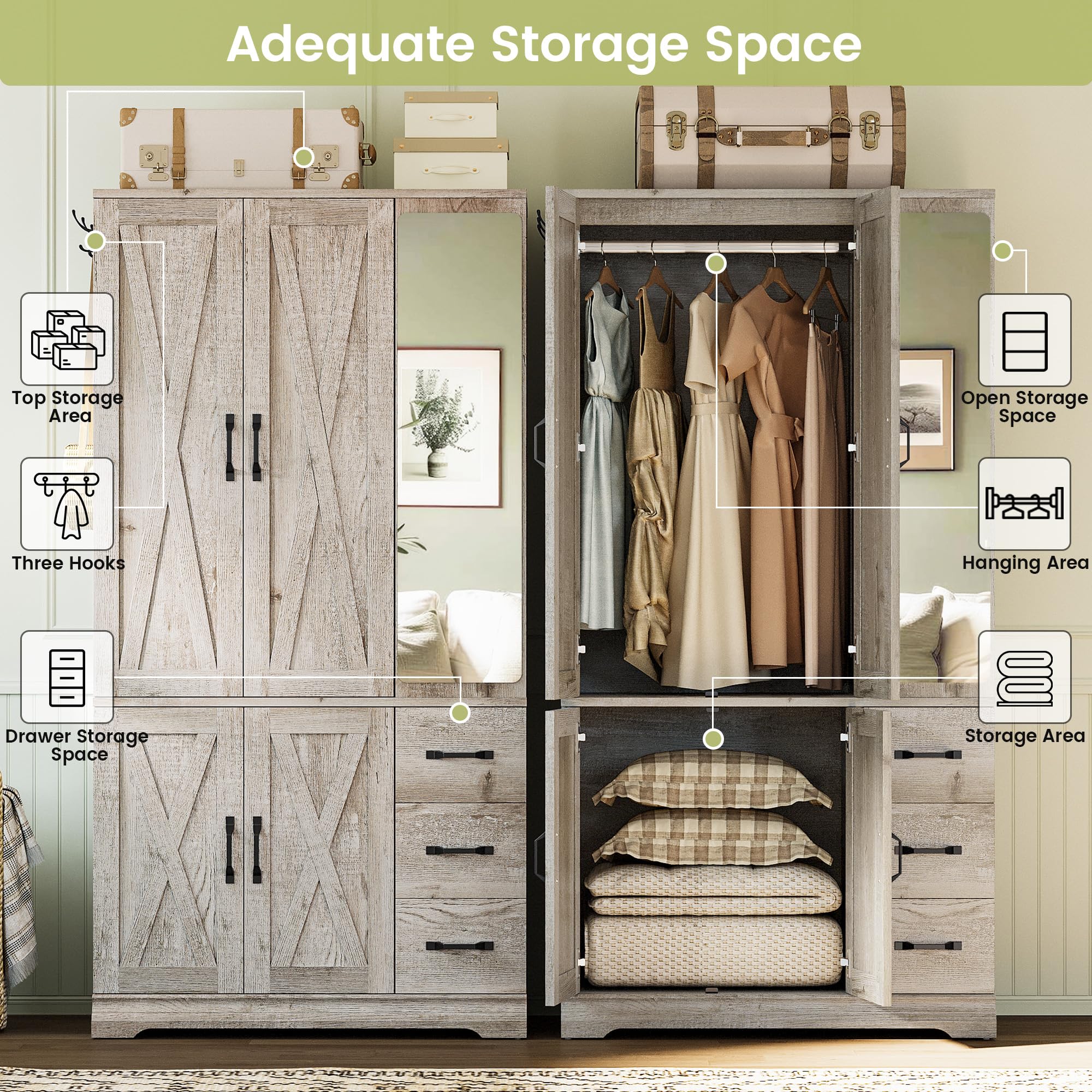 4-Door Wardrobe Closet with Mirror
