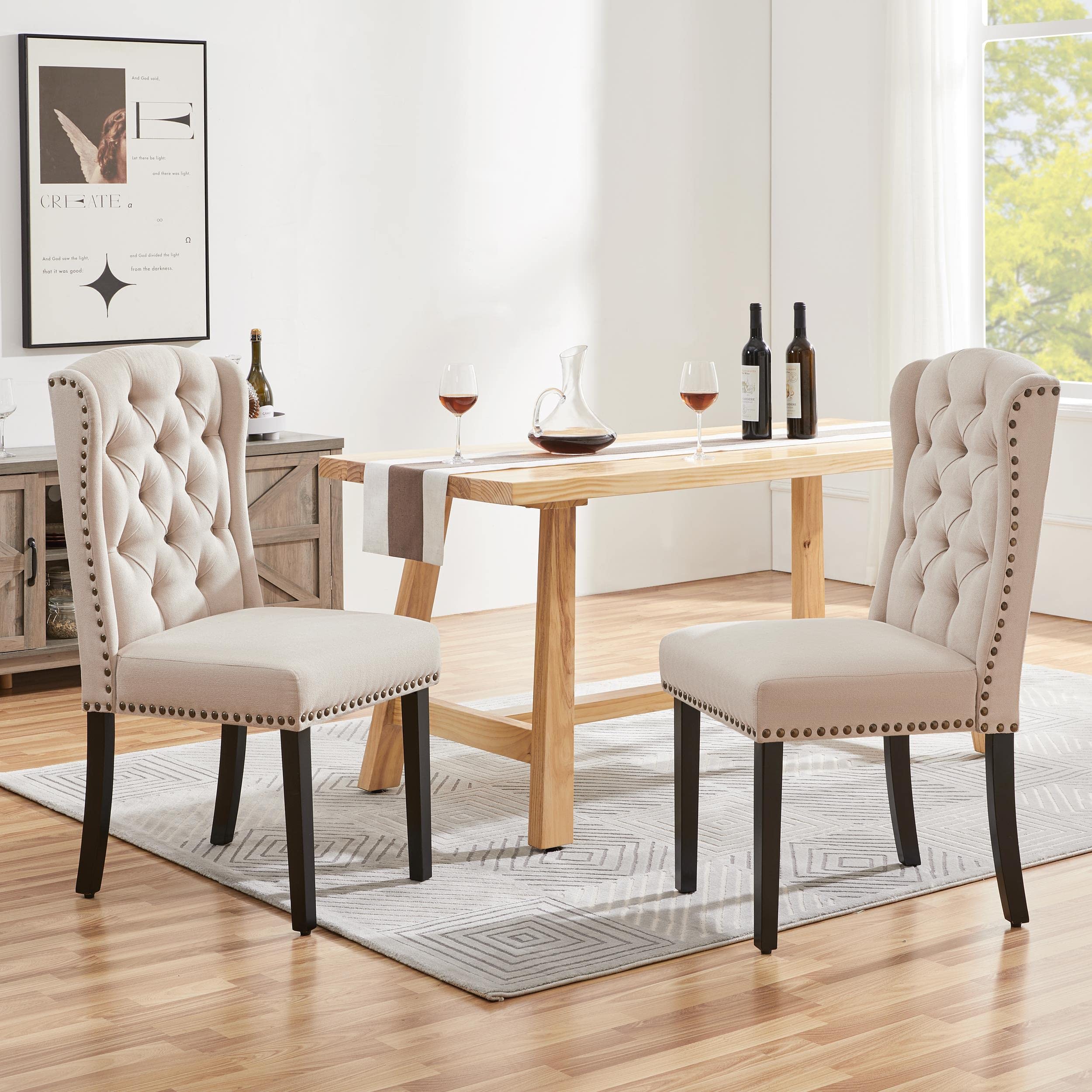 Upholstered Dining Chairs with Nailhead Trims & Button Tufting