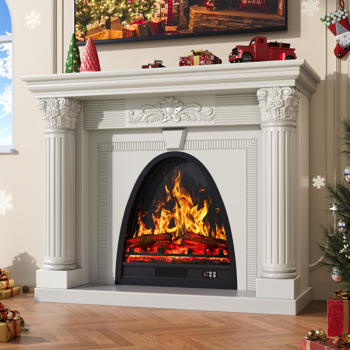 RECHHX 51.2” Solid Wood Electric Fireplace with Mantel, Fireplace TV Stand
