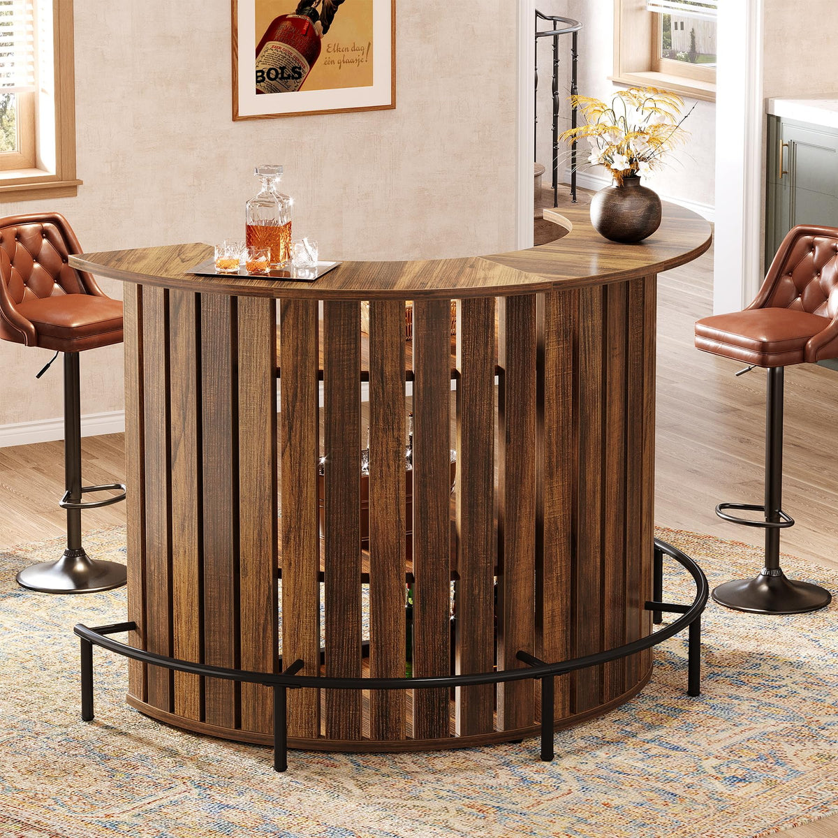 Arc-Shaped Bar Table with Storage