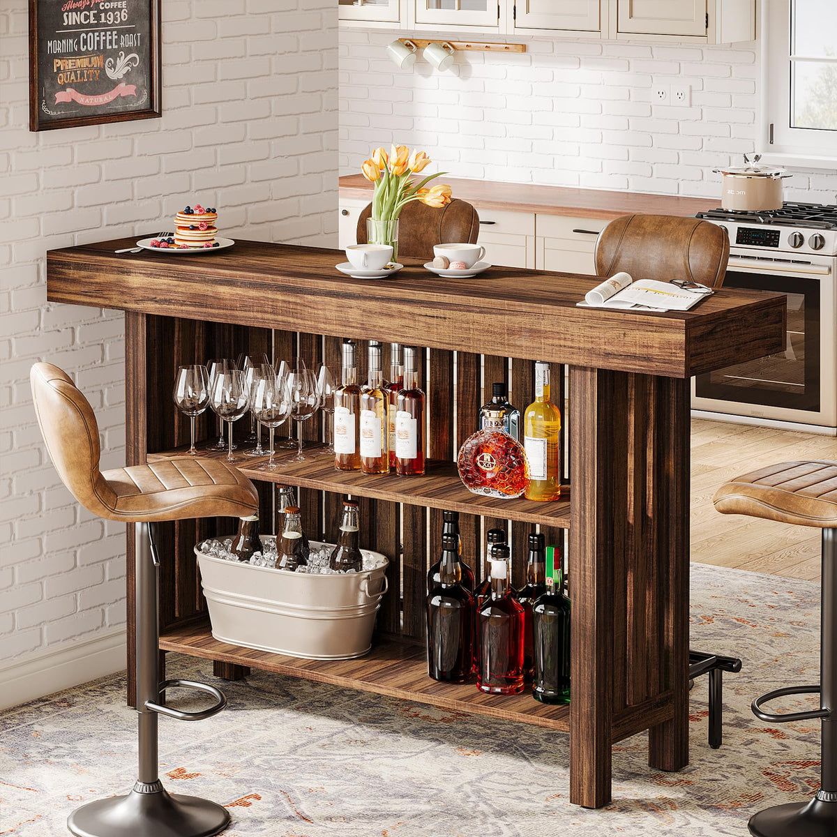 Rustic Brown Bar Table with Storage