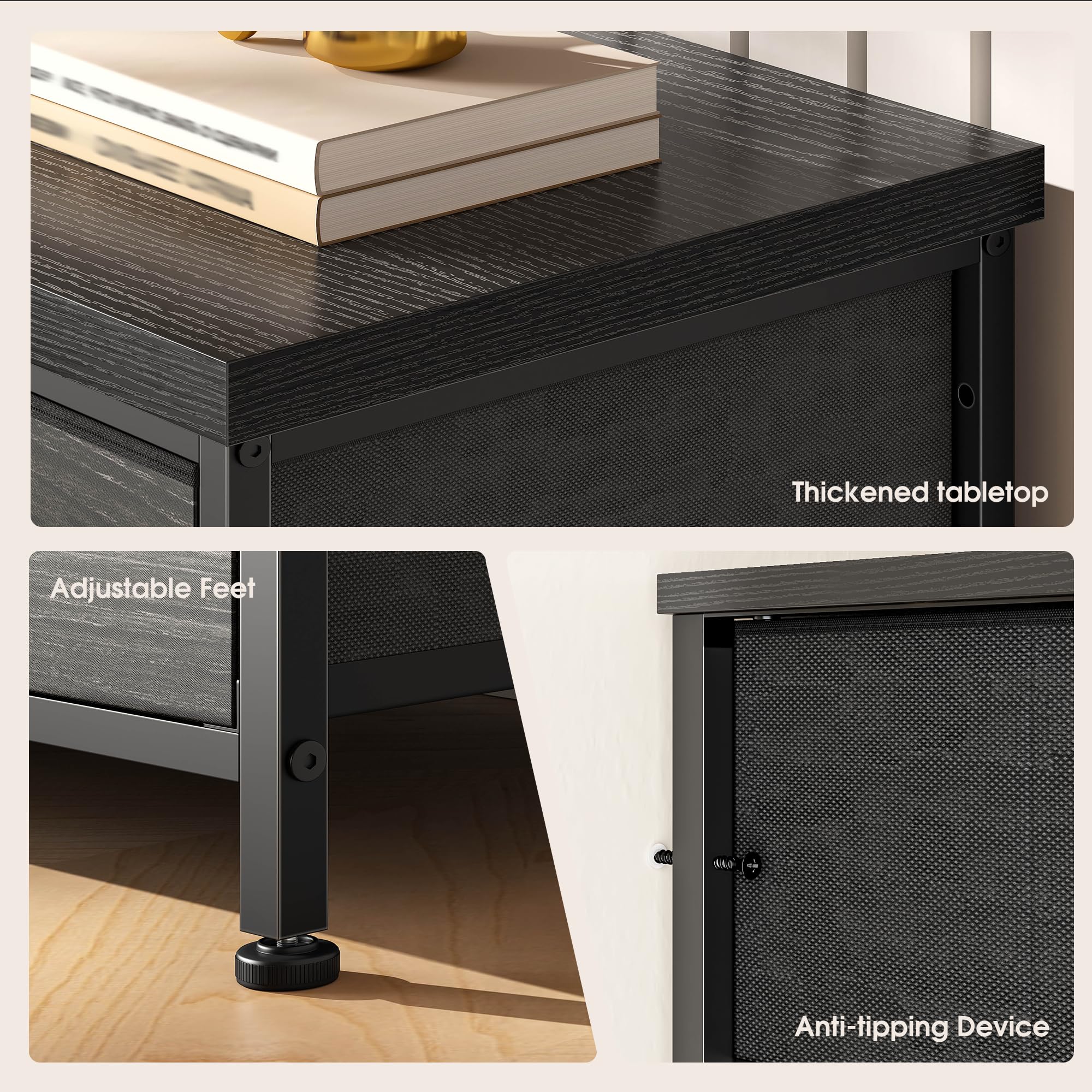 EnHomee Black Dresser TV Stand with 13 Fabric Dresser 45 Inch TV Stand for Bedroom Chests of Drawers for Bedroom, Entryway, Wood Top and Sturdy Frame