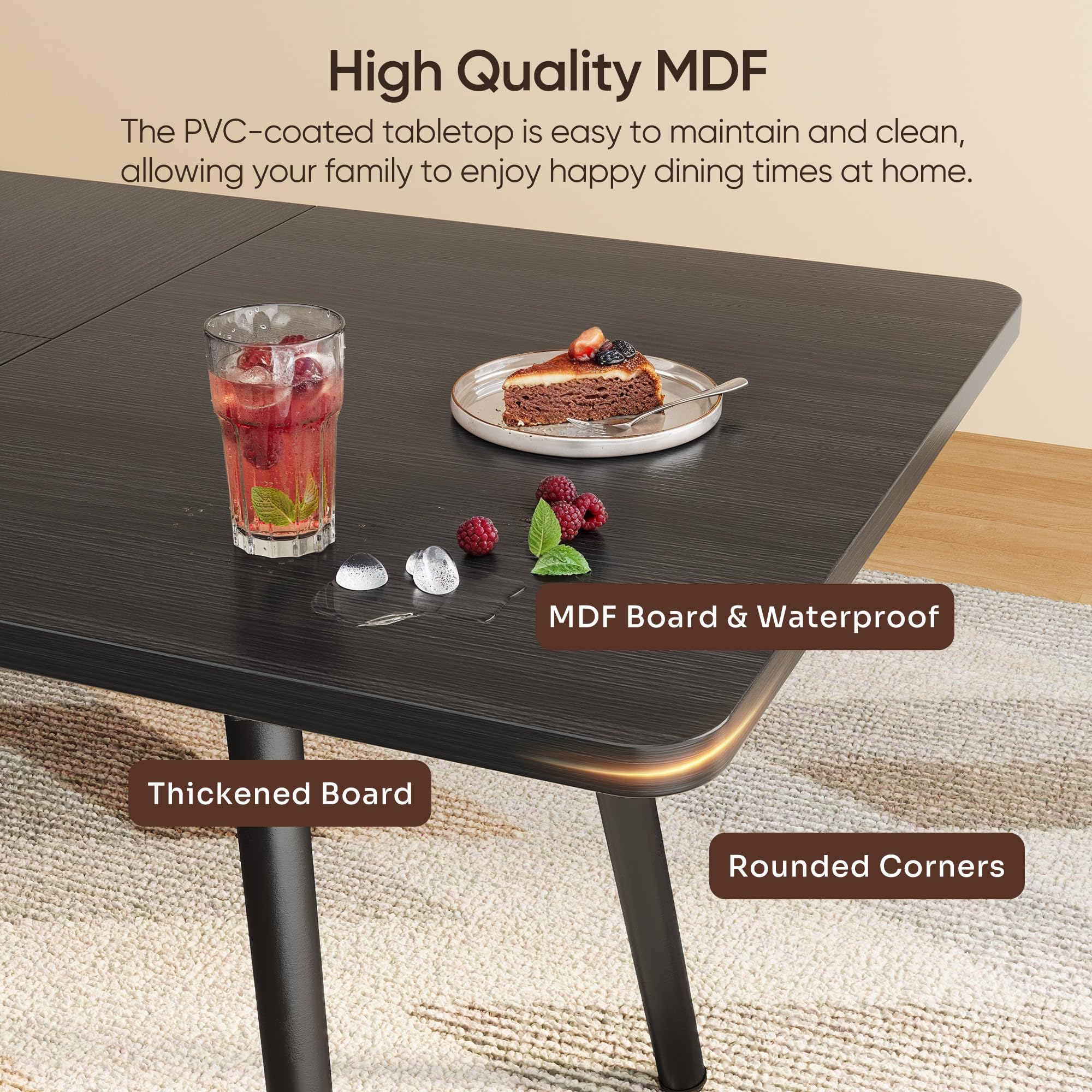 Ahomly 7-Piece Extendable Dining Table Set with 6 Padded Chairs, 63" Dining Table Set for 4-6, Kitchen Table Set with MDF Board & Metal Frame, for Small Space, Kitchen, Apartment, Black