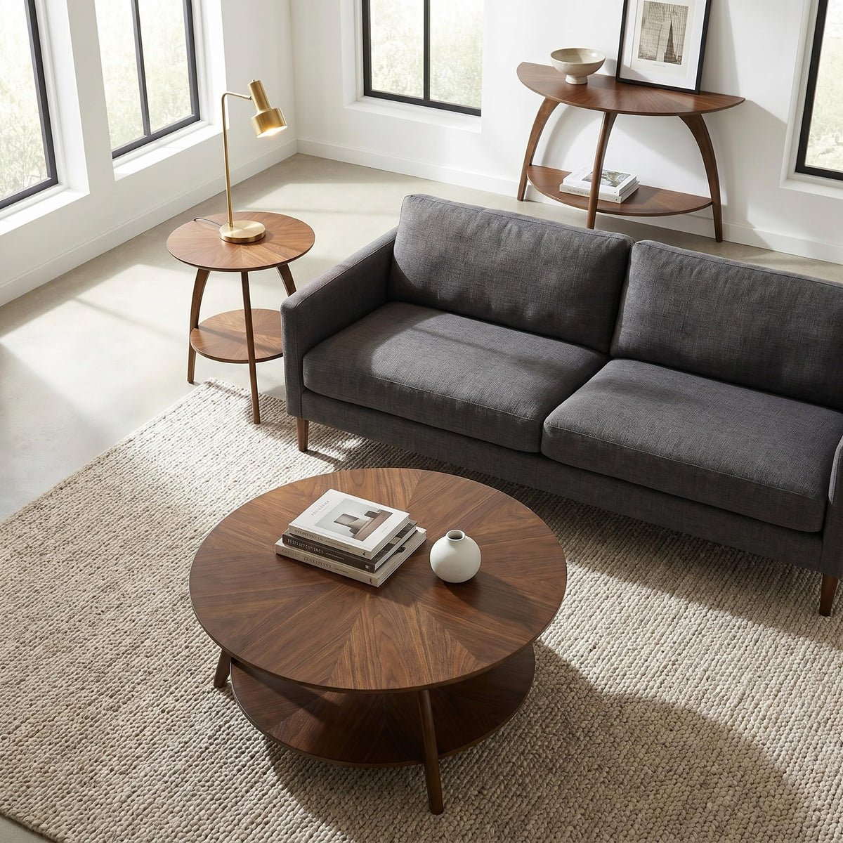 Round Wood End Table with Shelf
