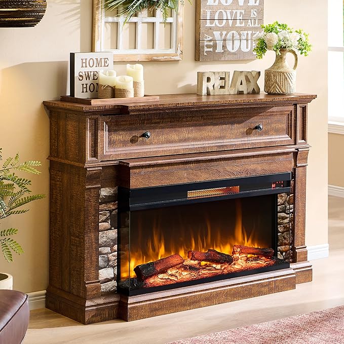 52" Electric Fireplace TV Stand with 3-Side Glass Insert