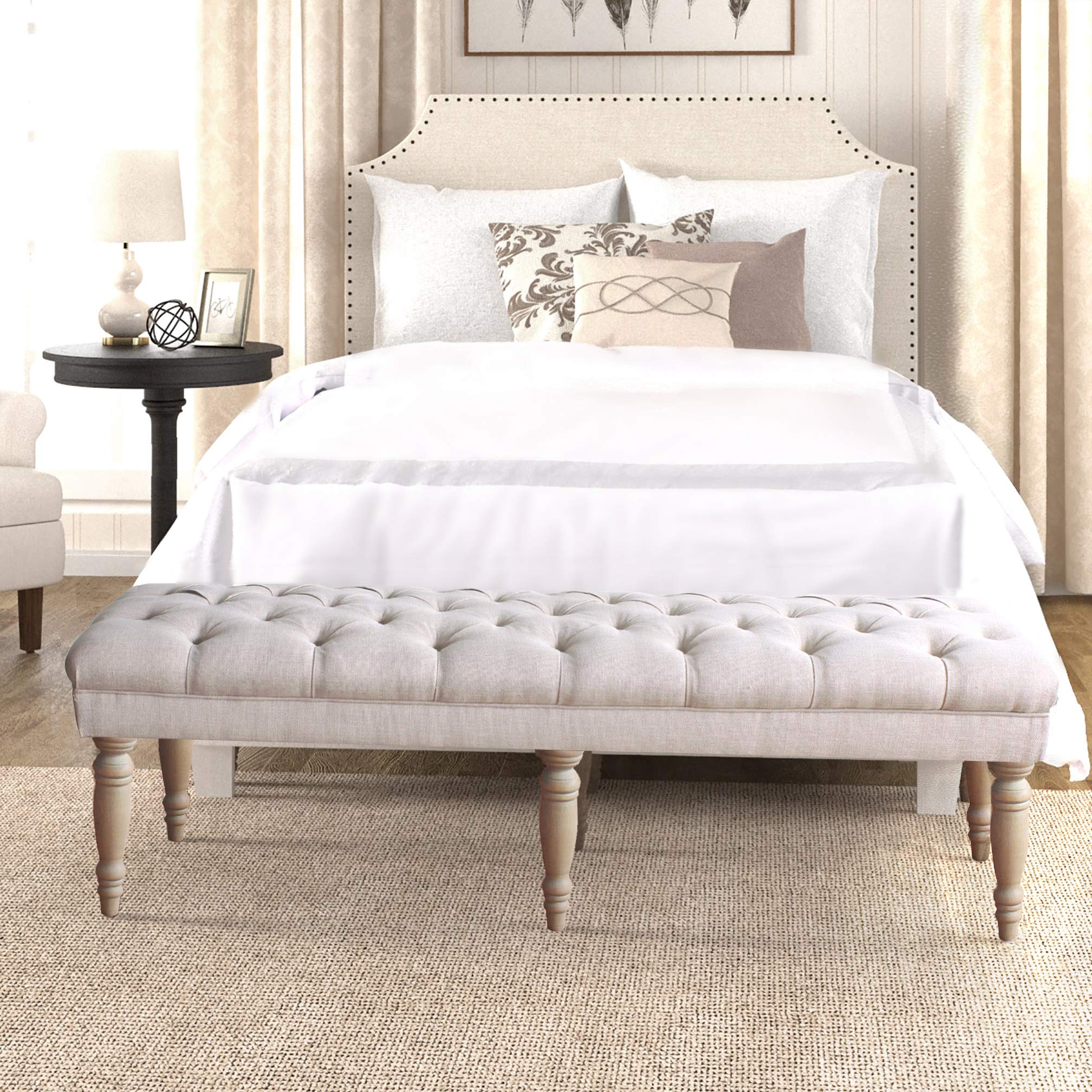 HomePop Large Upholstered Tufted Bench – Light Mauve