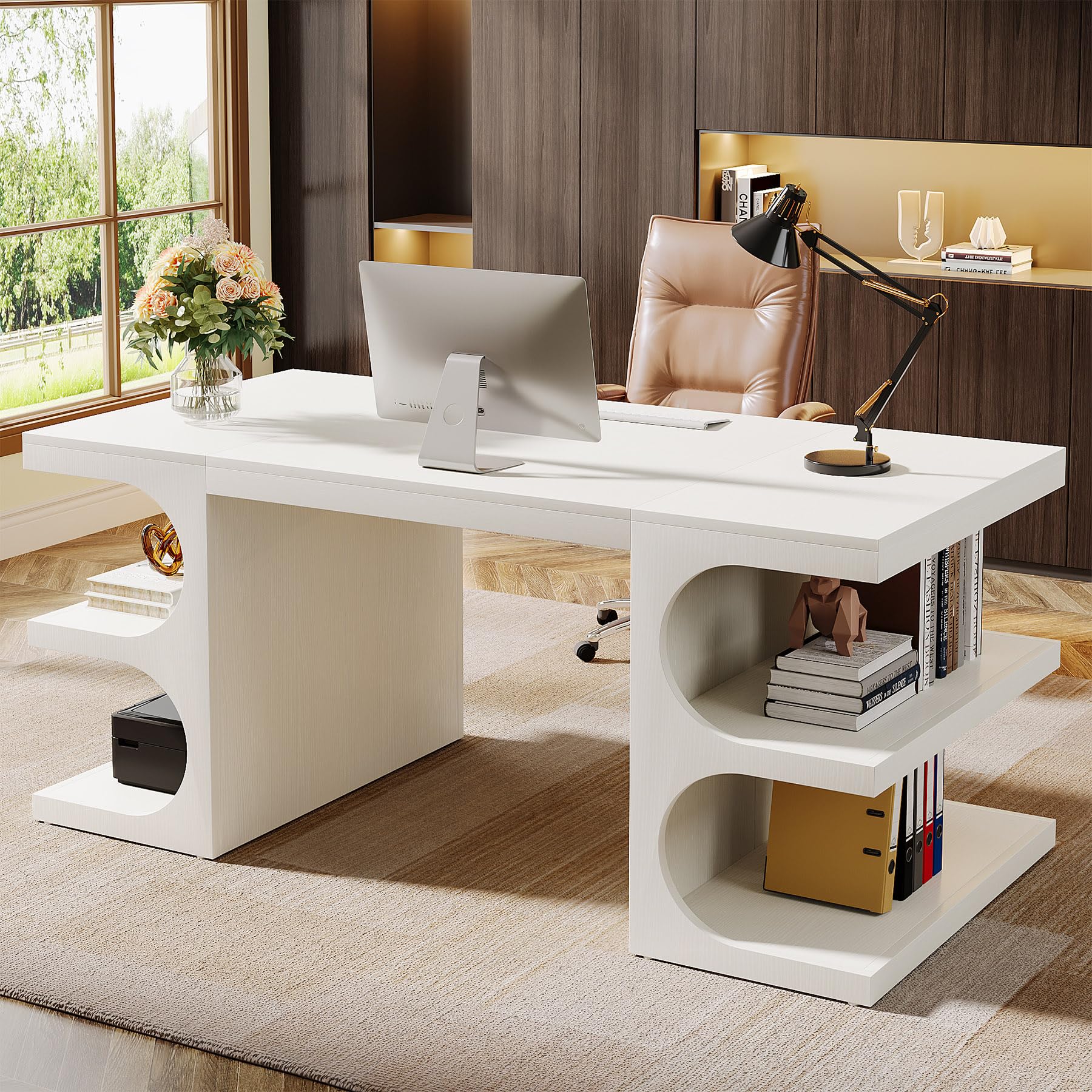 62" Executive Desk with Storage Shelves & Drawers