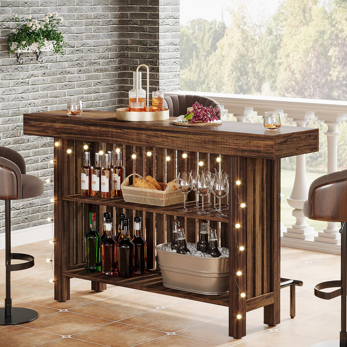 Rustic Brown Bar Table with Storage
