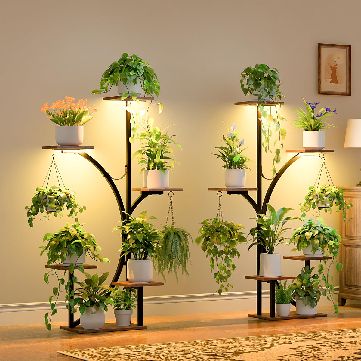 6-Tier Corner Plant Stands with Grow Lights, 2-Pack