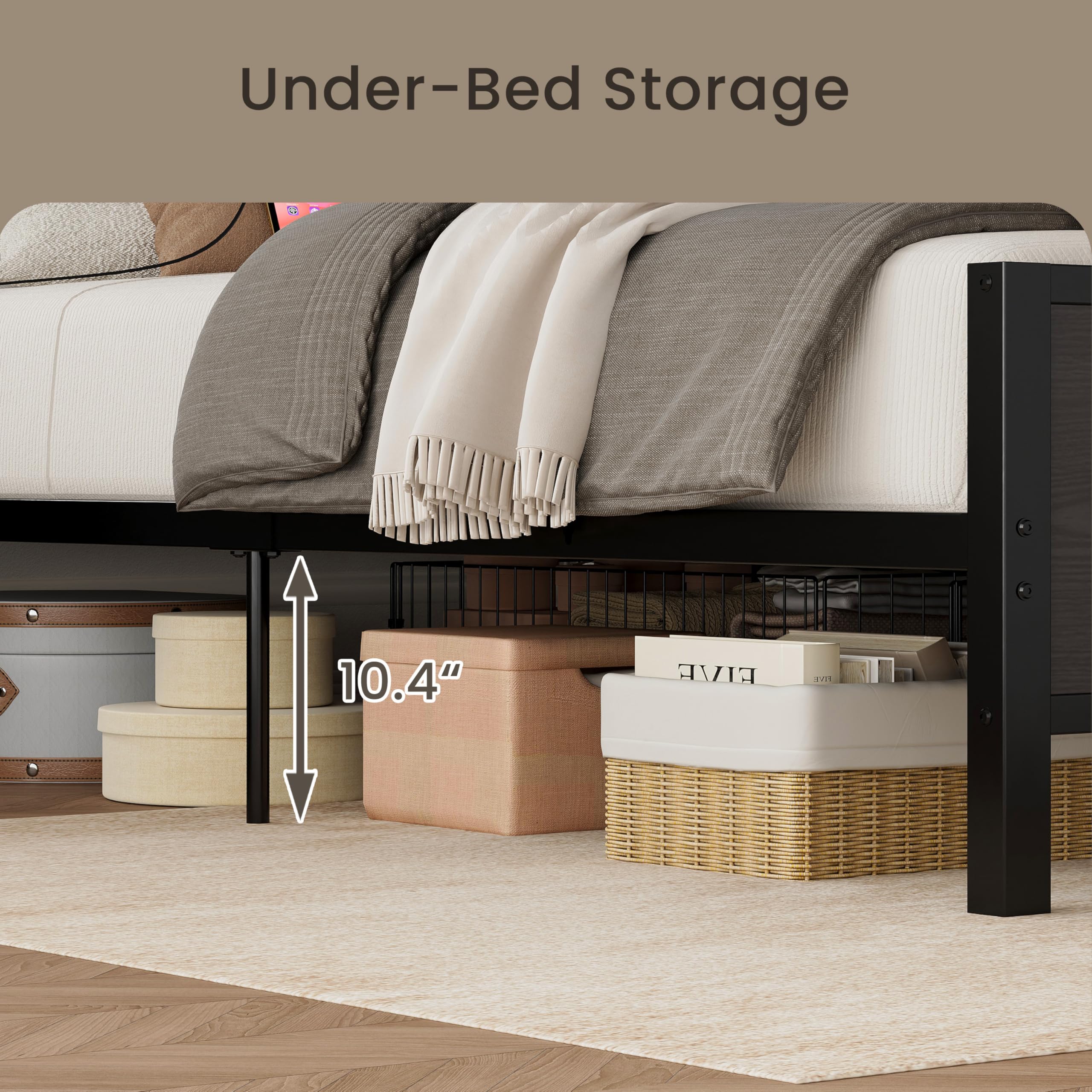 Twin Bed Frame with Storage Drawers, RGB Lighting & Charging Station