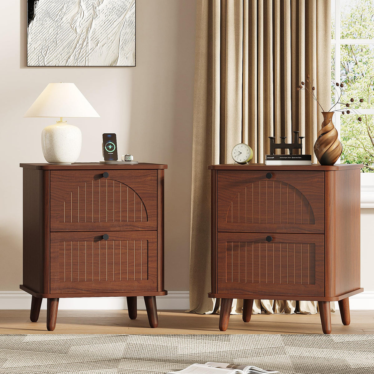 Walnut Nightstand with Charging Station