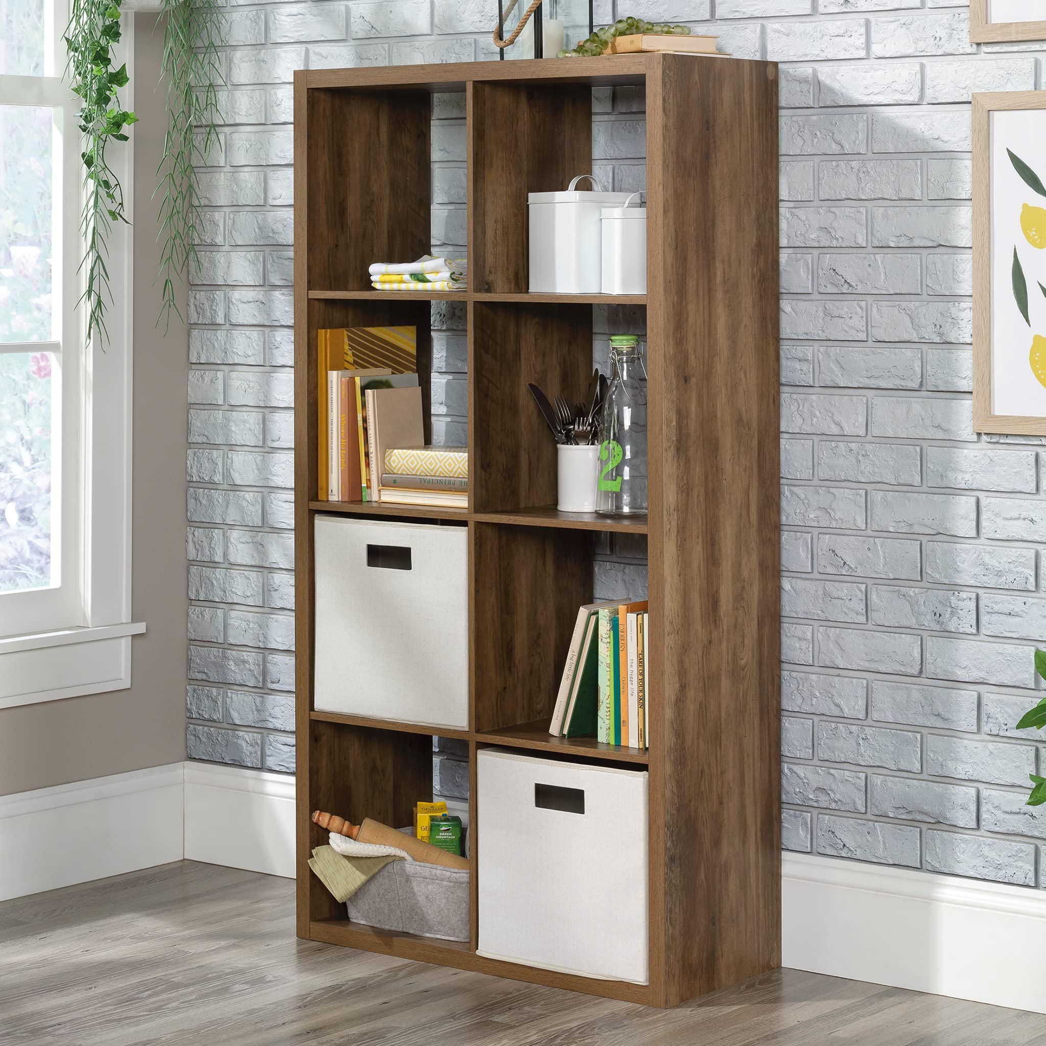 Sauder Miscellaneous Storage 8-Cube Organizer Storage Bookcase/Pantry cabinets, Rural Pine Finish