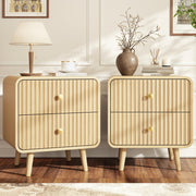 Fluted Nightstand with 2 Drawers – Oak