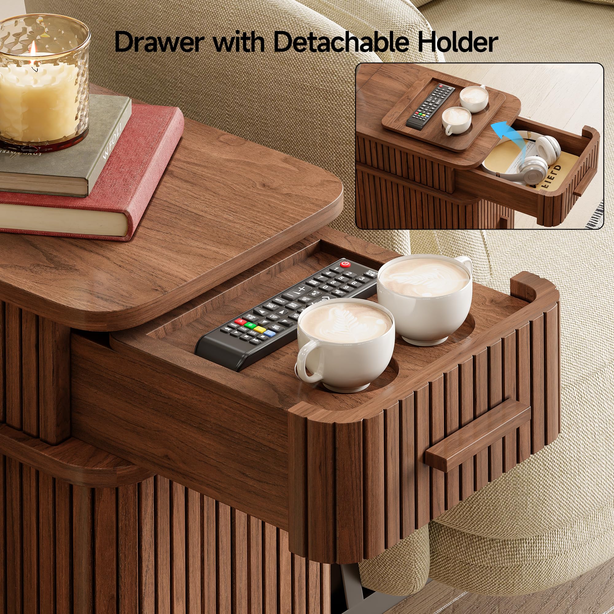 Fluted End Table with Charging Station
