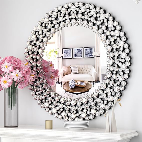 Round Crystal Wall Mirror