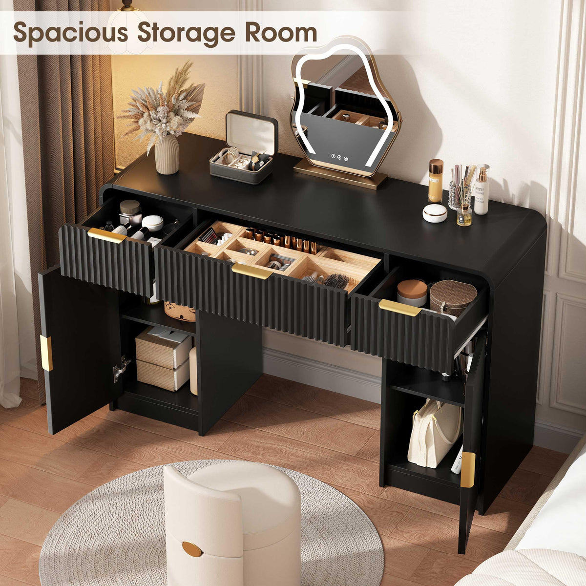Fluted Vanity Desk with Storage