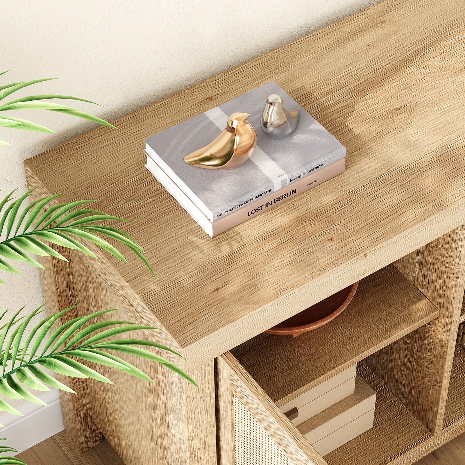 Rattan Boho TV Stand with Storage
