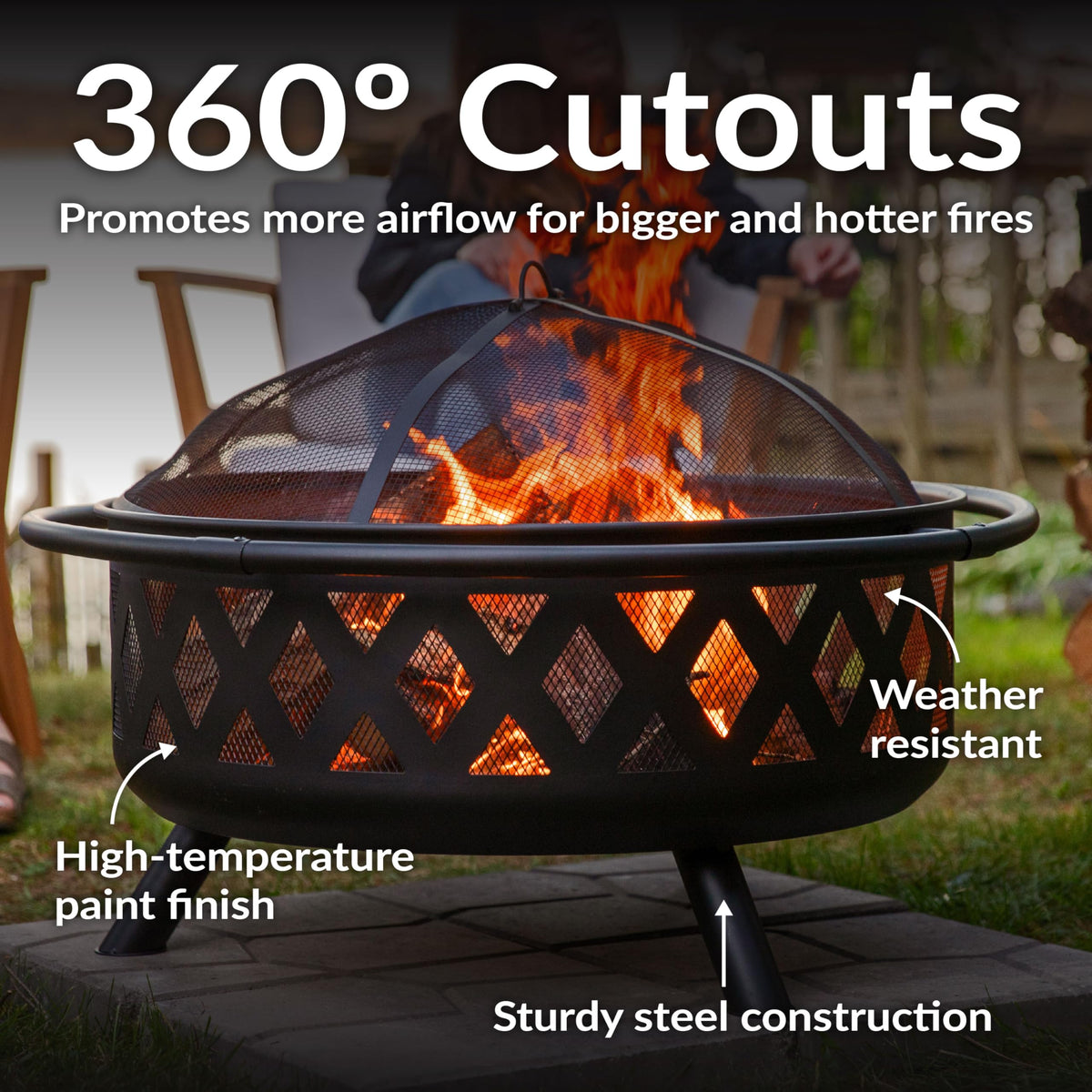 Sunnydaze Crossweave 36" Large Outdoor Fire Pit, Wood Burning, Round