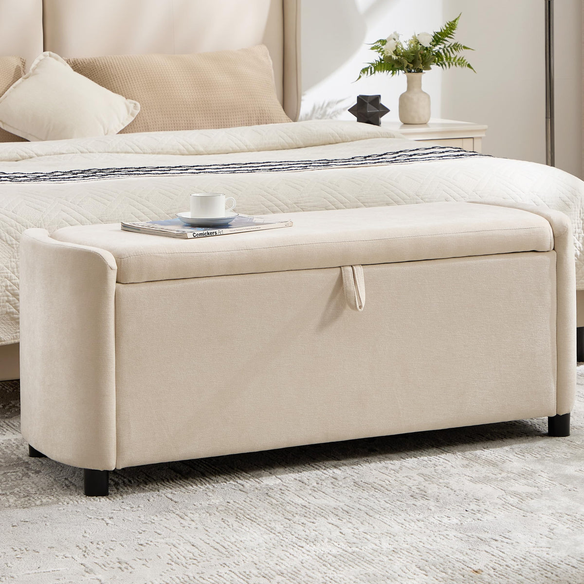 Chenille Storage Ottoman Bench